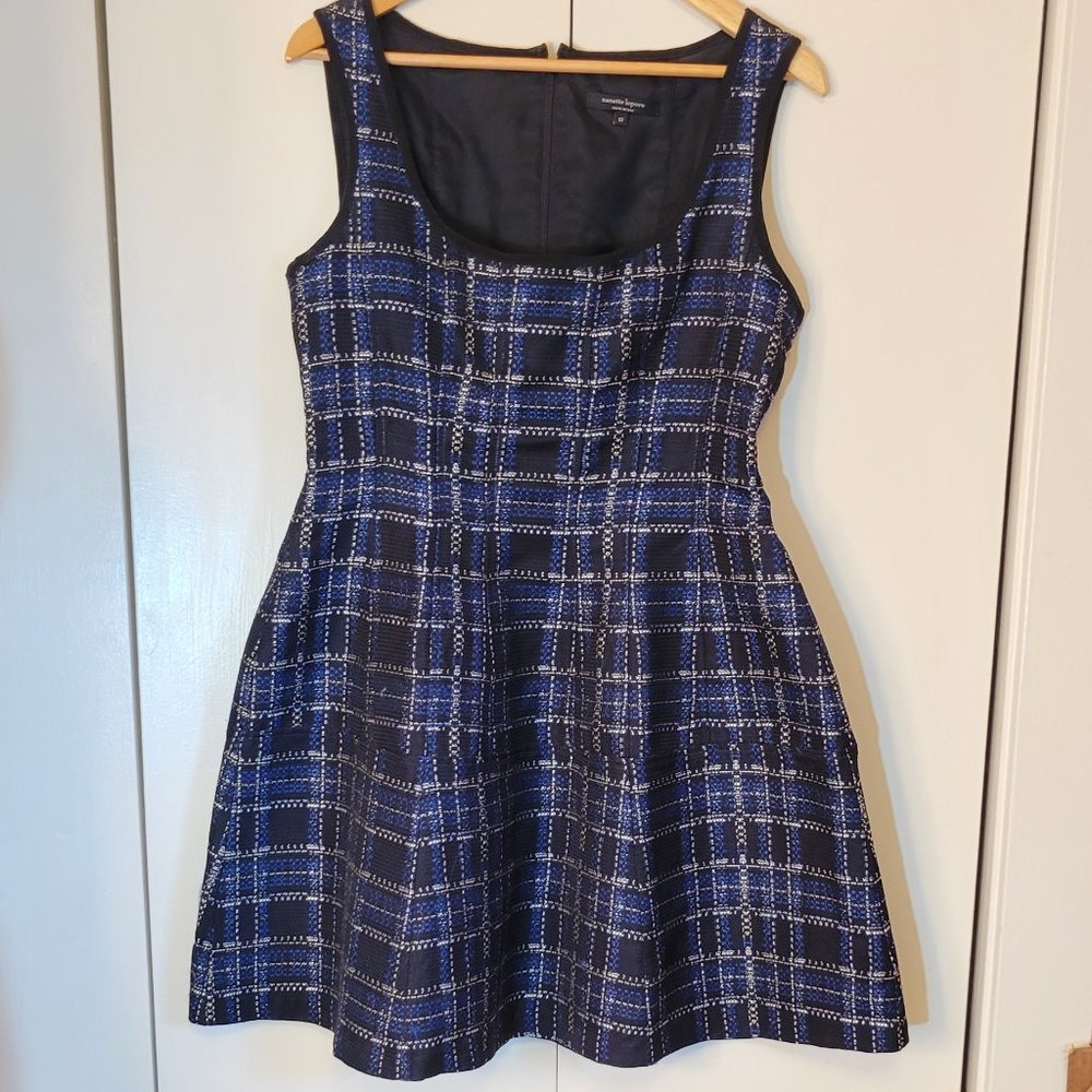 Anthropologie Navy and White Plaid Fit-and-Flare Dress